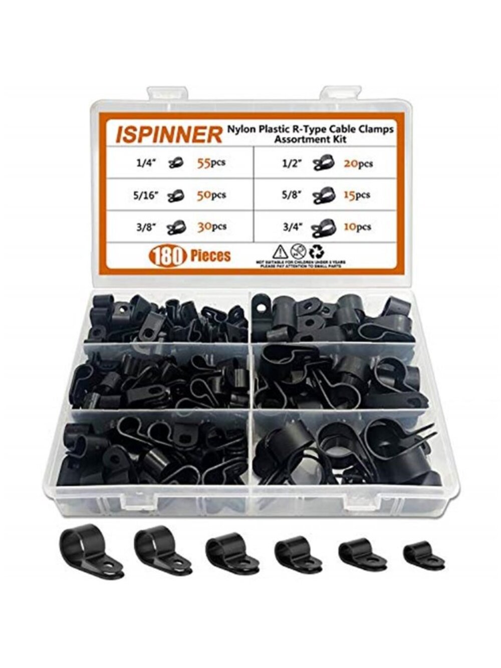 180Pc Nylon Cable Clamp Assortment Wire Organizer Electrical Cord Clips Kit